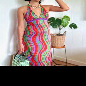 ⚡️1970s Groovy Halter Maxi Dress 🌈💫 by e-Stewart  Size Small